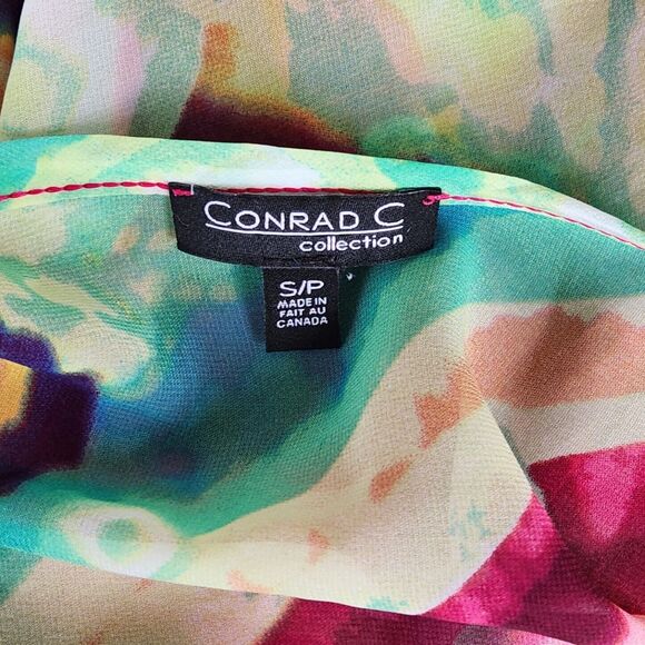 Conrad C Multicolor Sheer Abstract Art to Wear Tunic Blouse Top Size S - Picture 5 of 5